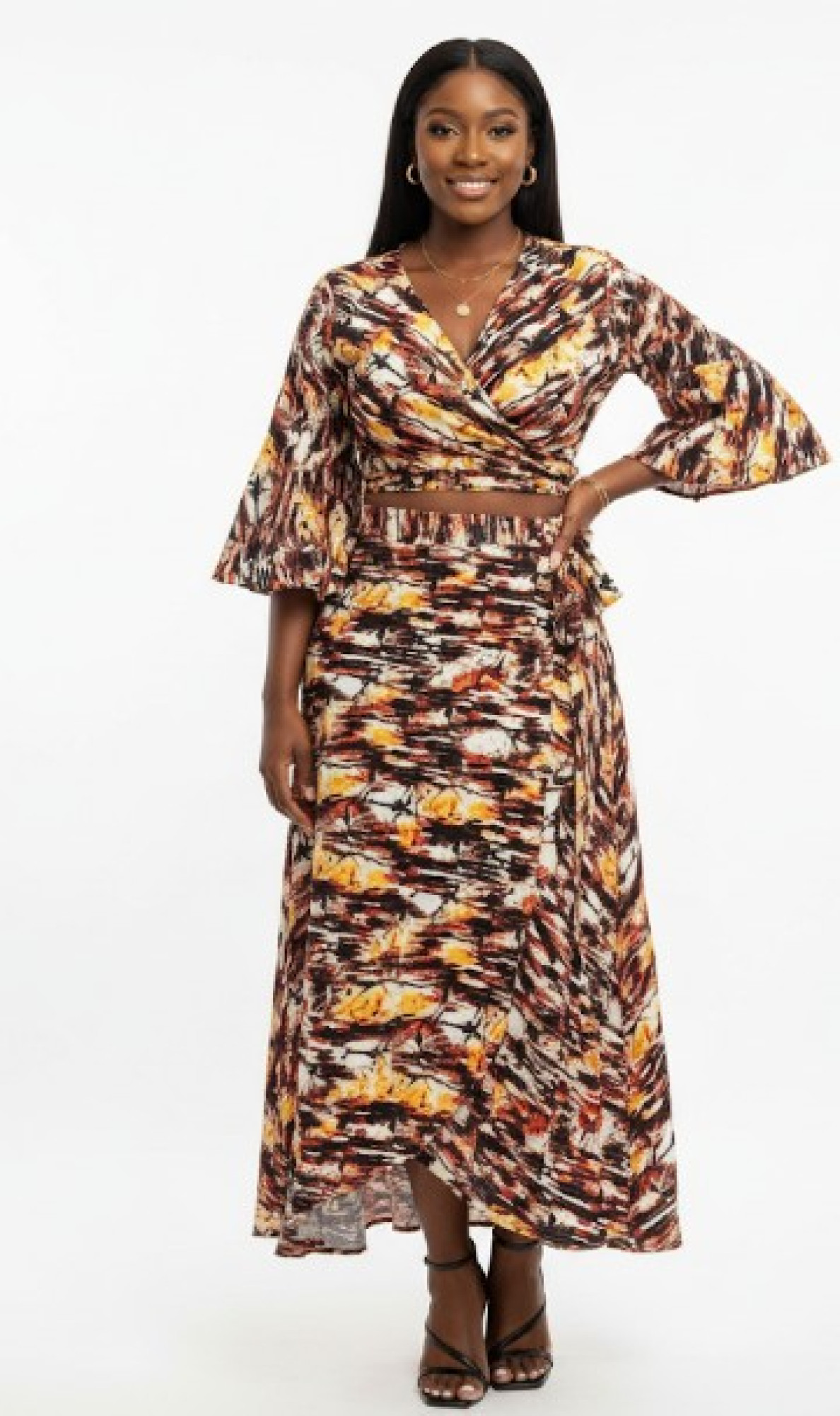  Abstract Sunset Wrap Skirt Set