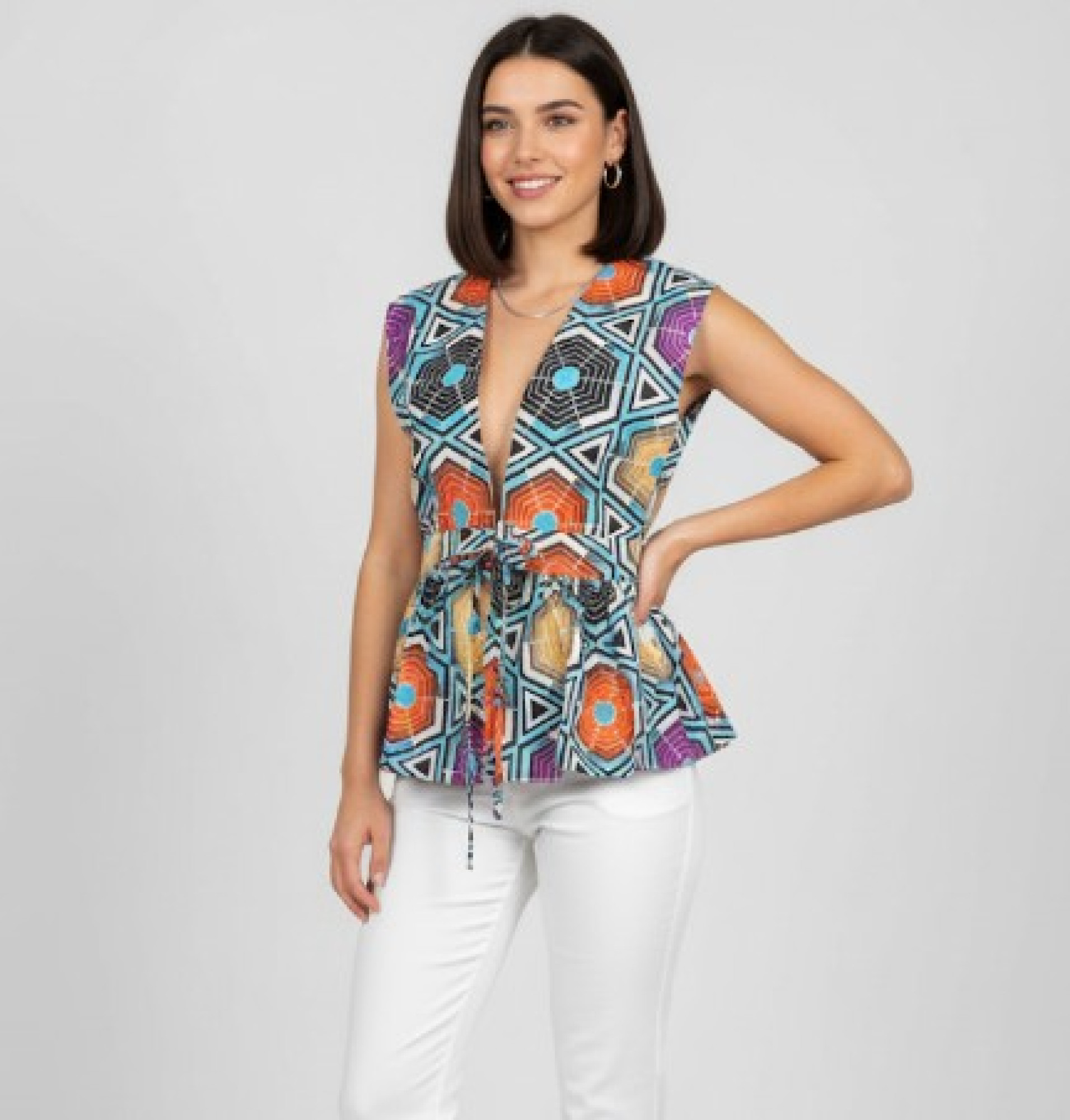  Peplum Tie-Waist Top