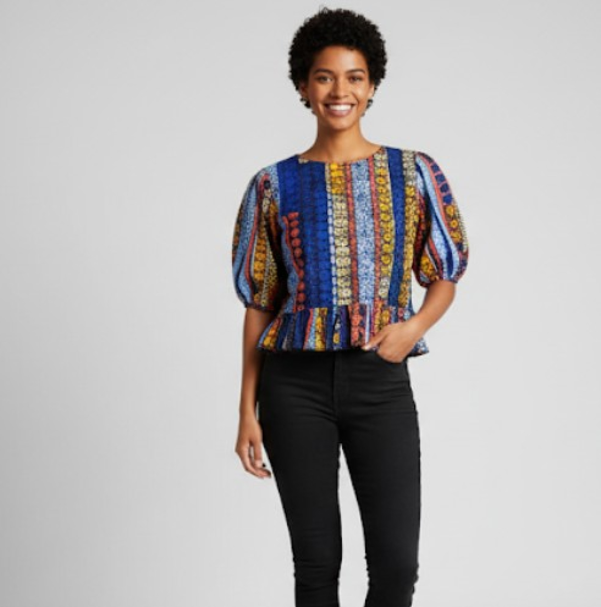  Puff Sleeve Peplum Blouse