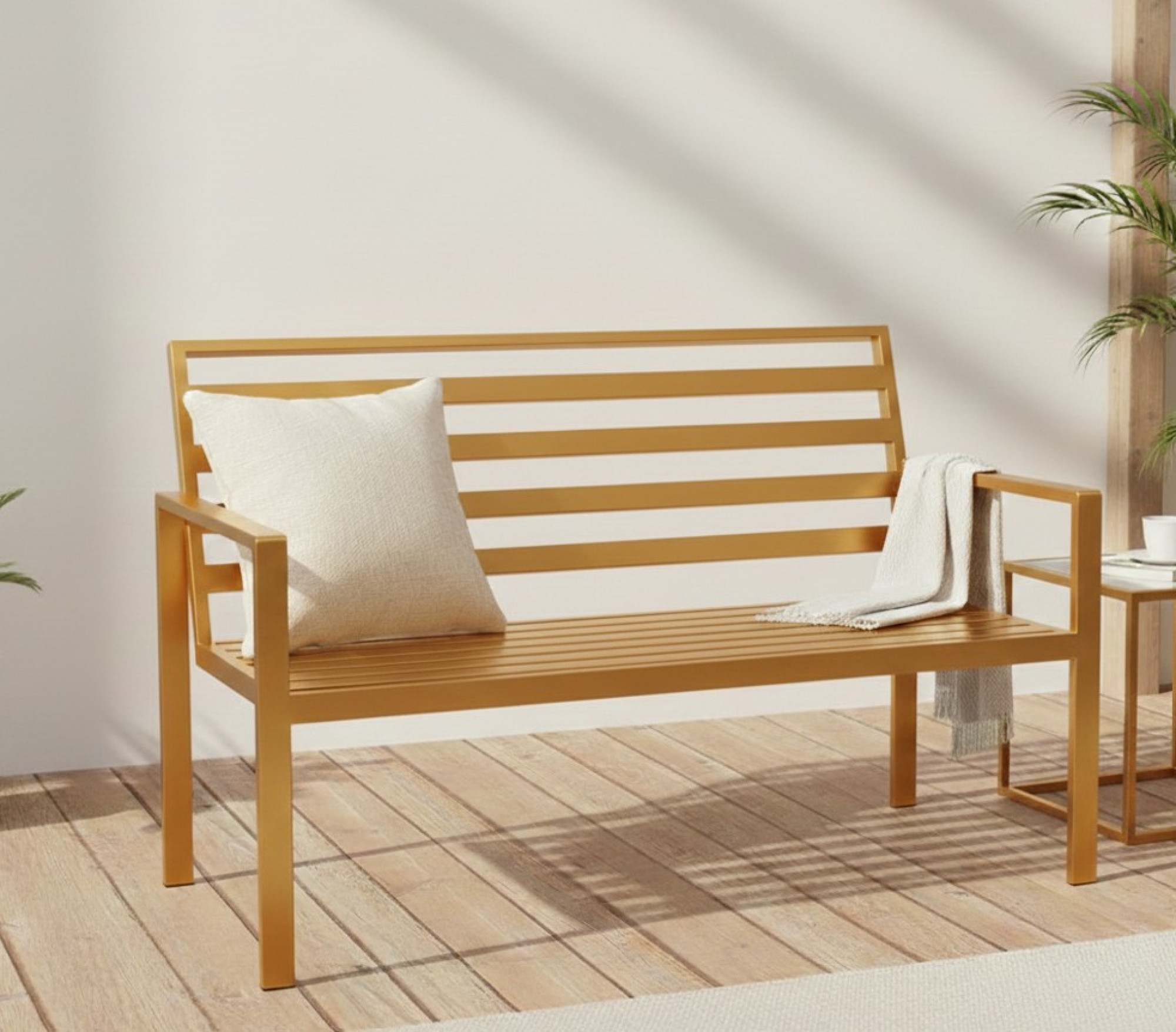Golden Slatted Patio Bench