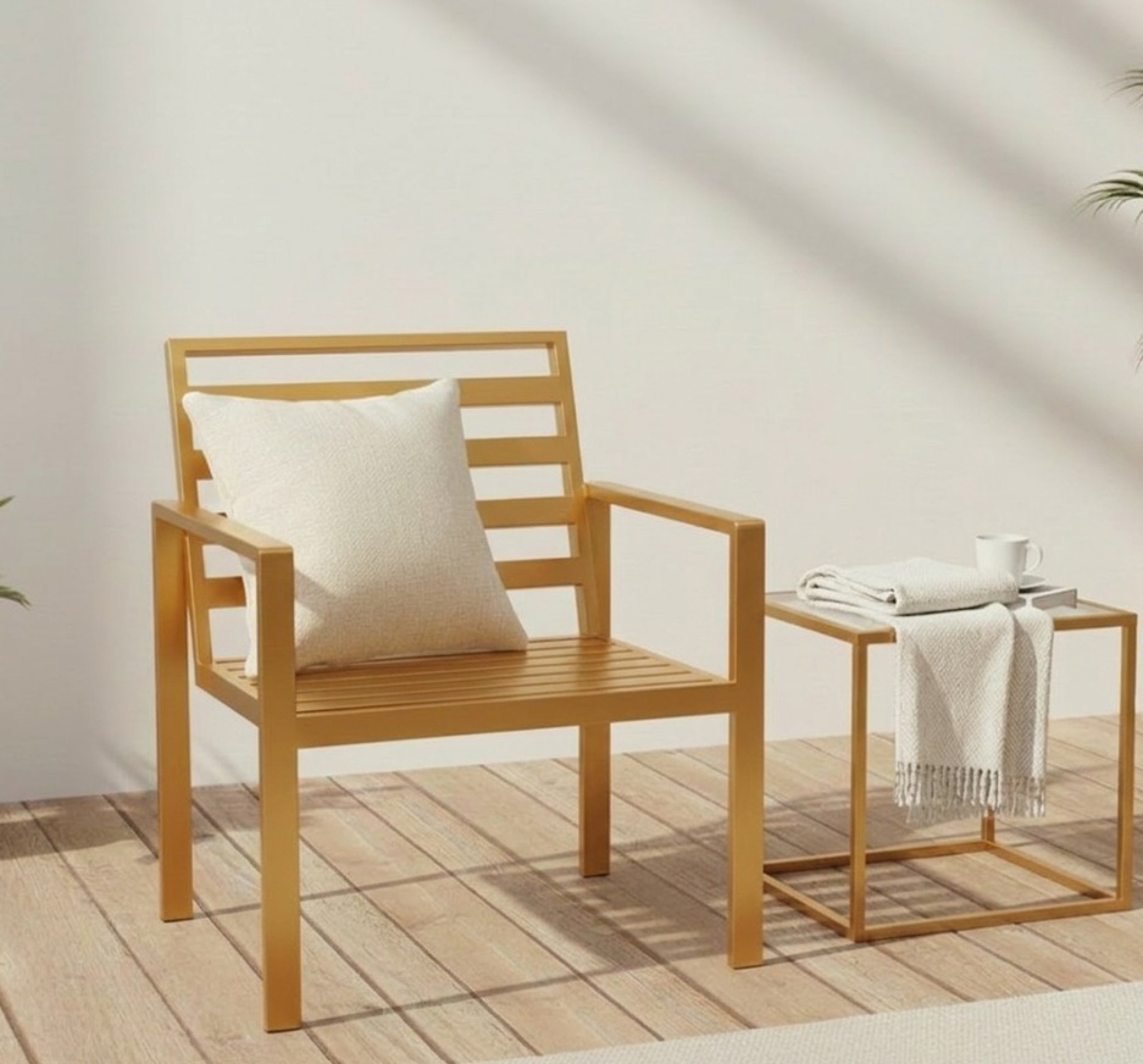 Golden Slatted Patio Bench - One Seater