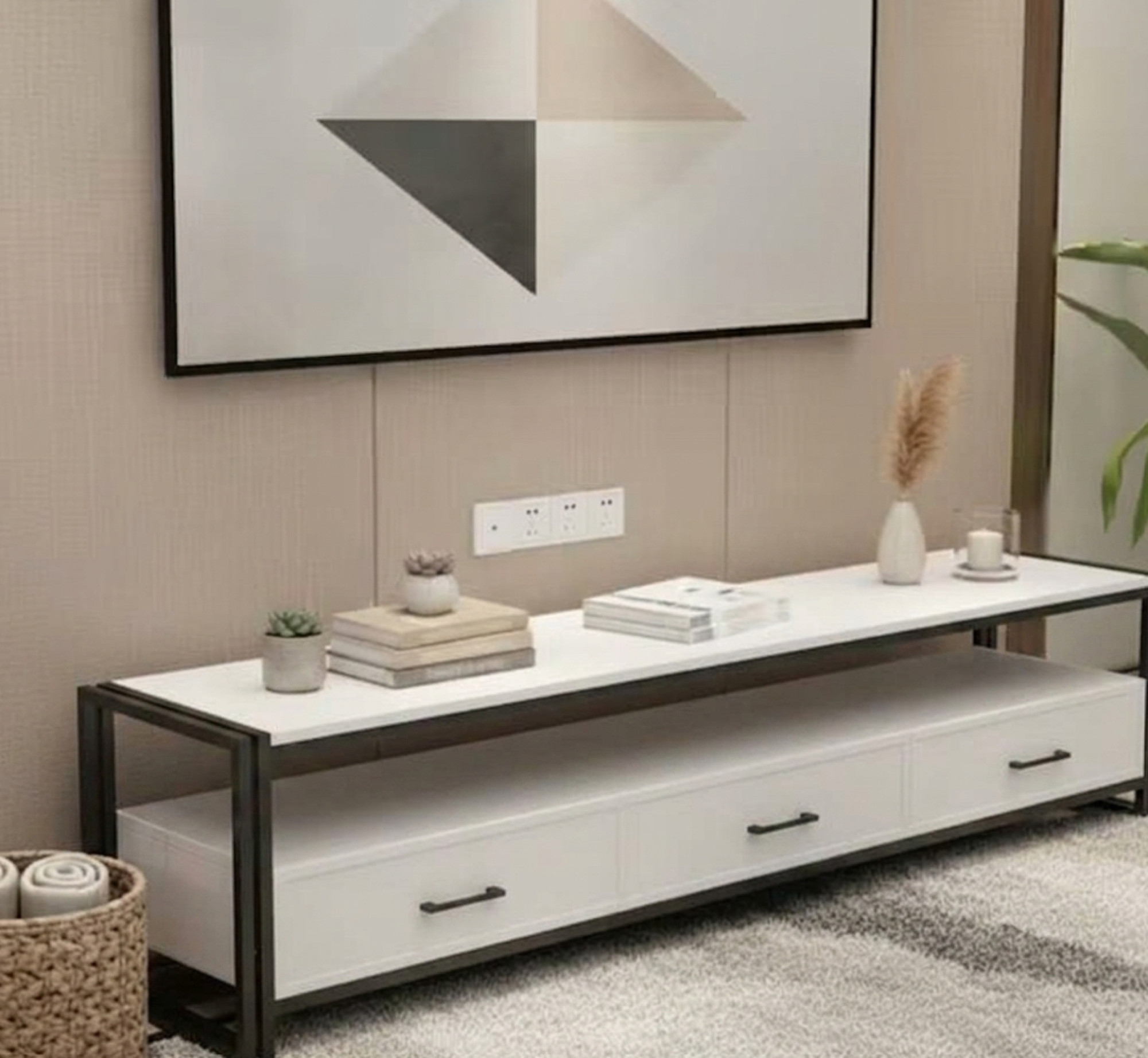 Urban Luxe White and Black TV Stand Console